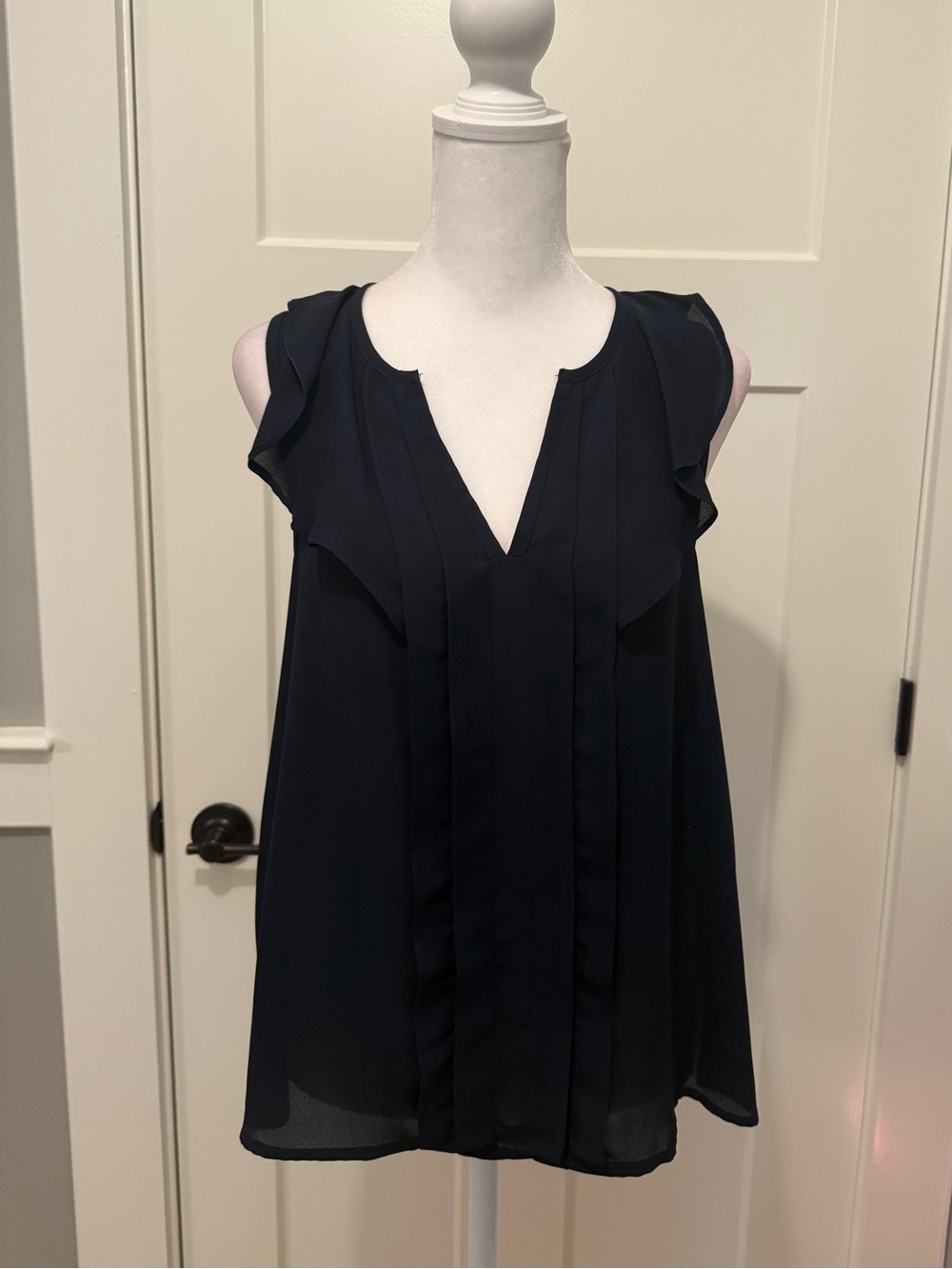 Maeve Navy Sleeveless V-Neck Ruffled Camisole